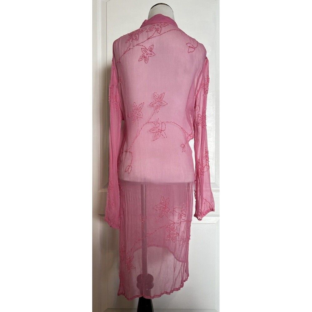 Eden Rock X PatBo St. Barths Beach Cover-up Silk Pink Beaded Sheer Dress Swim M - Picture 5 of 10